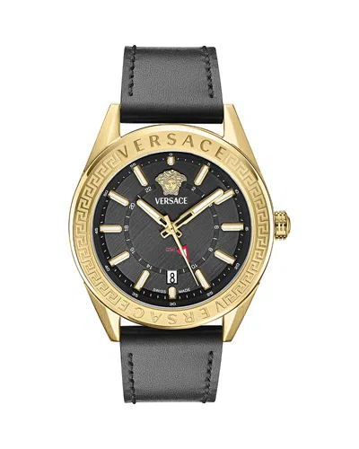 Versace V-code Gmt Watch, 42mm In Black/gold