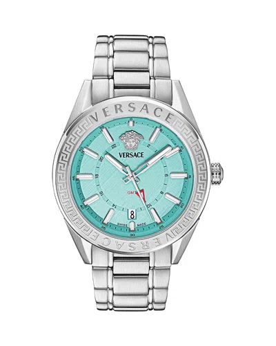 Versace V-code Gmt Watch, 42mm In Stainless Steel