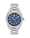 Versace V-code Gmt Watch, 42mm In Blue/silver