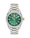 Versace Men's V-code Silver Stainless Steel Bracelet Watch, 42mm In Green/two Tone
