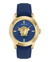 Versace V-code Strap Watch With Blue Guilloche Dial In Gold