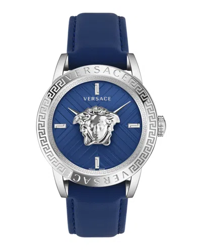 Versace V-code Strap Watch In Silver