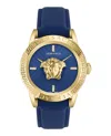 Versace V-code Strap Watch With Blue Guilloche Dial In Blue