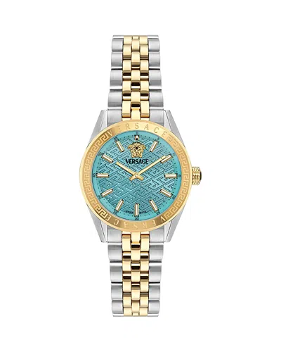 Versace V-code Watch, 36mm In Blue/two-tone