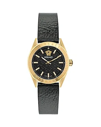 Versace 36mm V-code Watch With Calf Leather Strap, Yellow Gold/black