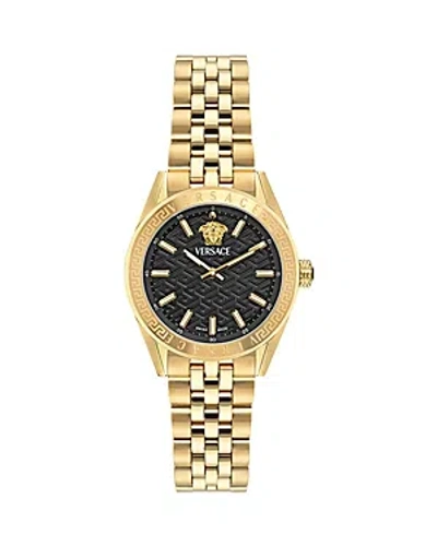 Versace 36mm V-code Watch With Bracelet Strap, Yellow Gold/black