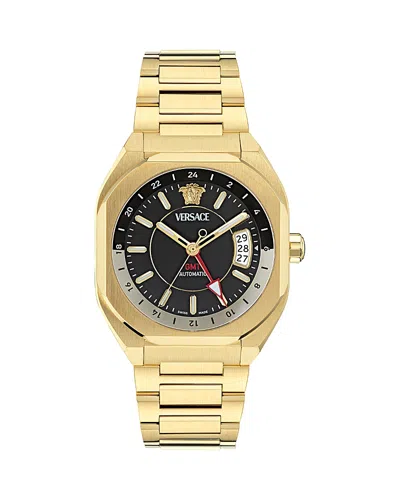 Versace V-contempo Gmt Watch, 40mm X 48mm In Black/gold