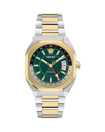 Versace V-contempo Gmt Watch, 40mm X 48mm In Green/two Tone