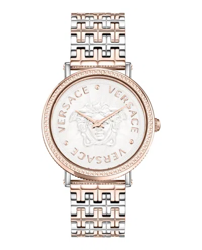 Versace Two-tone Bracelet Watch With Silver Guilloche Dial In Gold