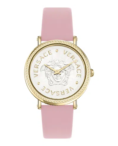 Versace V-dollar Leather Watch In Gold