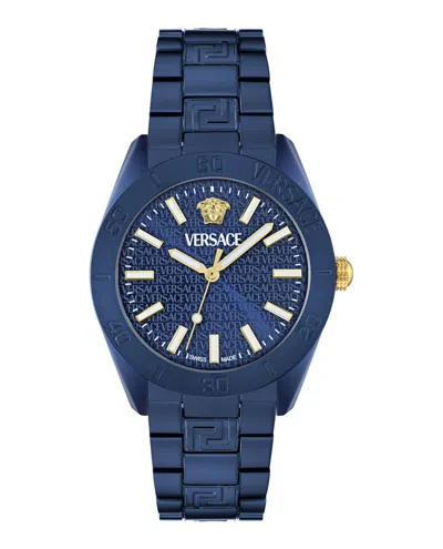 Versace V-dome Aluminum Bracelet Watch In Blue