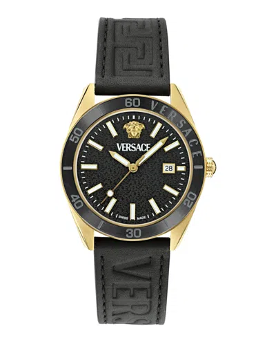 Versace V-dome Calf Leather Watch In Multi