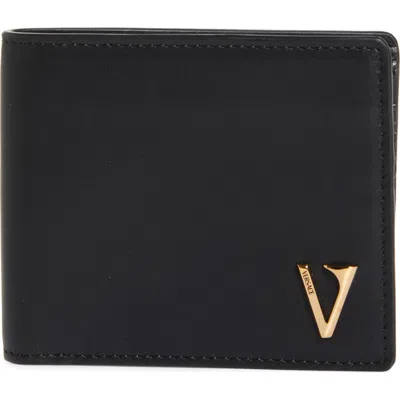 Versace V-emblem Leather Bifold Wallet In Black