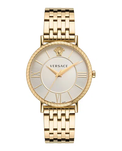 Versace Men's Swiss Gold Ion Plated Stainless Steel Bracelet Watch 42mm In Gold Cream