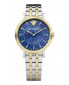 Versace V-eternal Bracelet Watch With Blue Guilloche Dial In Gold