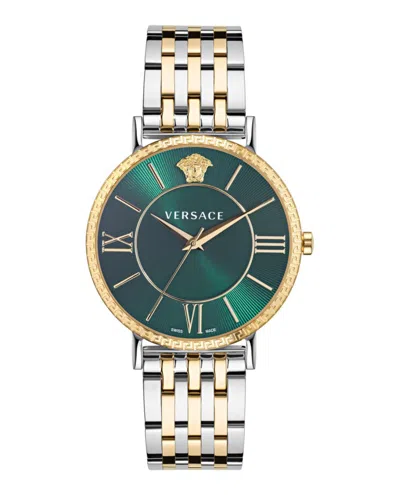 Versace V-eternal Bracelet Watch With Green Guilloche Dial In Metallic