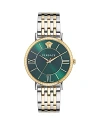 Versace V-eternal Bracelet Watch With Green Guilloche Dial In Green/two-tone