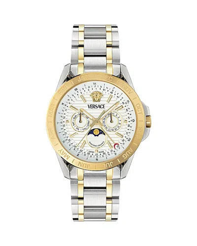 Versace V-galaxy Moonphase Watch, 43mm In White/two Tone