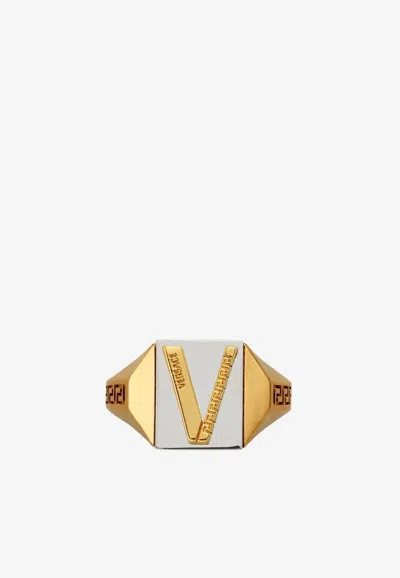 Versace V Greca Signature Ring In Metallic