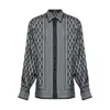 Versace Blue Geometric Greek Key Silk Shirt In Gray