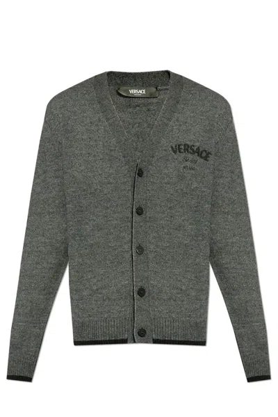 Versace Milano Stamp Cardigan In Grey