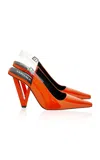 Versace V Heel Slingback Patent Leather Pumps In Orange