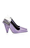 Versace V Heel Slingback Patent Leather Pumps In Purple