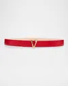 Versace Adjustable Calf Leather Belt With V Buckle In Red