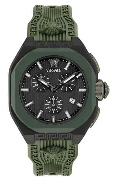 Versace Men's Swiss Chronograph Black Silicone Strap Watch 44mm In Ip Black