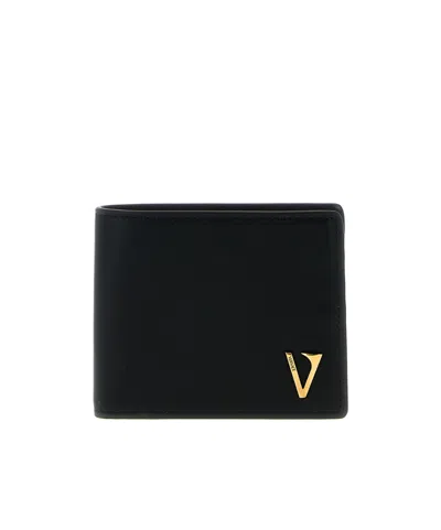 Versace V-logo Bi-fold Wallet In Brown