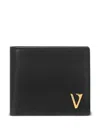 Versace V-emblem Leather Bifold Wallet In Black