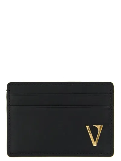 Versace V Logo Card Holder In Black