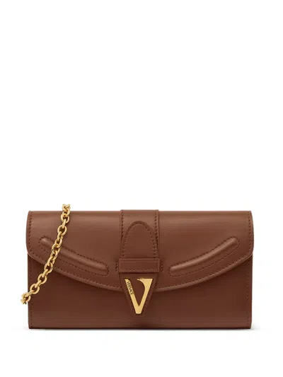 Versace V-logo Leather Wallet In Brown