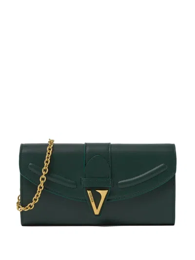 Versace V-logo Leather Wallet In Green