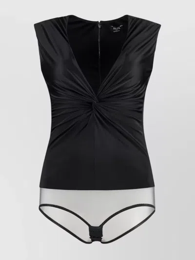 VERSACE V-NECK BODYSUIT WITH SHEER PANEL AND KNOT DETAIL