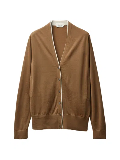 Versace V-neck Cardigan In Brown
