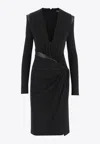 Versace Draped Long Sleeve Dress With Shoulder Pads In Black