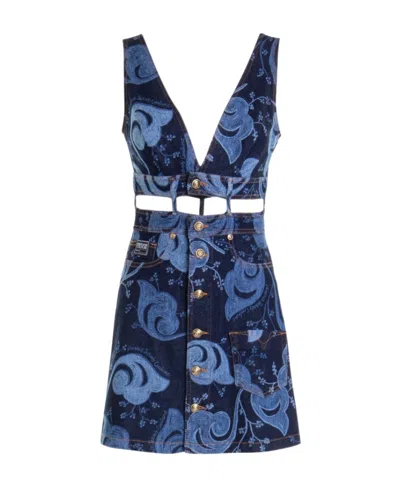 Versace V-neck Dress In Blue