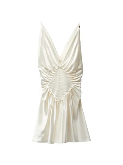 Versace V-neck Gathered Mini Dress In Neutral