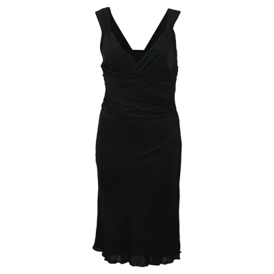 Versace V-neck Knee-length Dress In Black Polyester