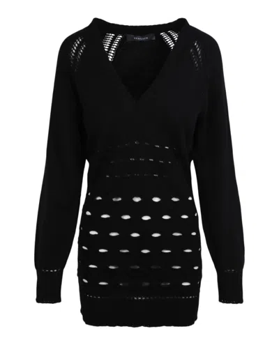 Versace V-neck Knitted Dress In Black
