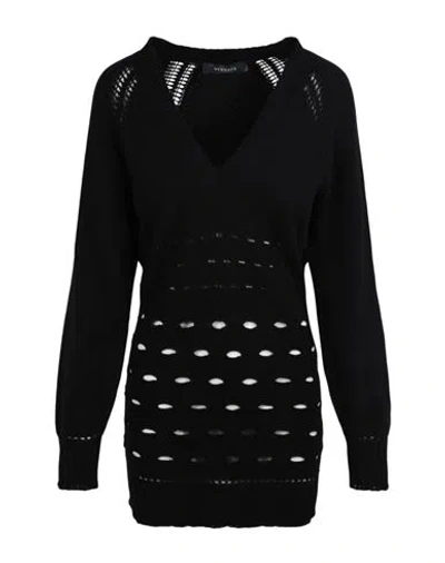 Versace V-neck Knitted Dress Woman Mini Dress Black Size 2 Cashmere, Wool