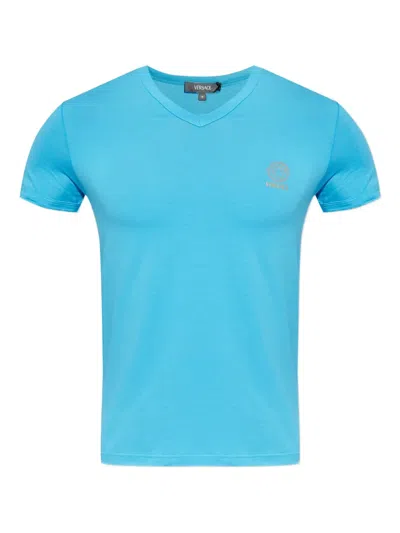 Versace V-neck Logo.print T-shirt In Blue