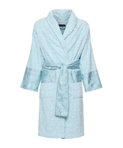 Versace V-neck Long-sleeved Bathrobe In Blue