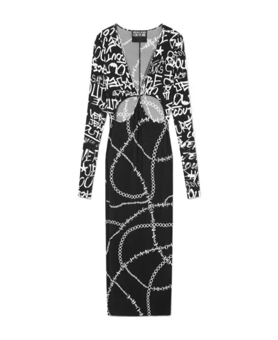 Versace V-neck Long-sleeved Dress In Black