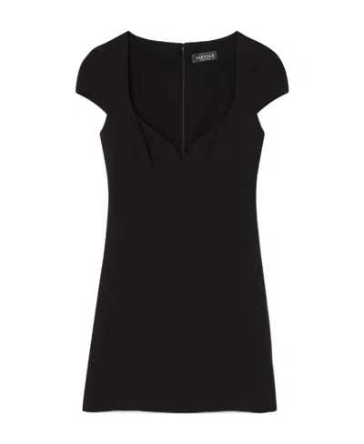 Versace V-neck Mini Dress In Black