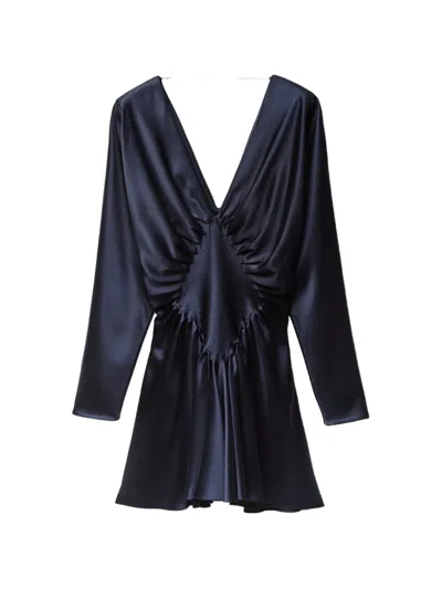 Versace Gathered Silk Mini Cocktail Dress In Blue