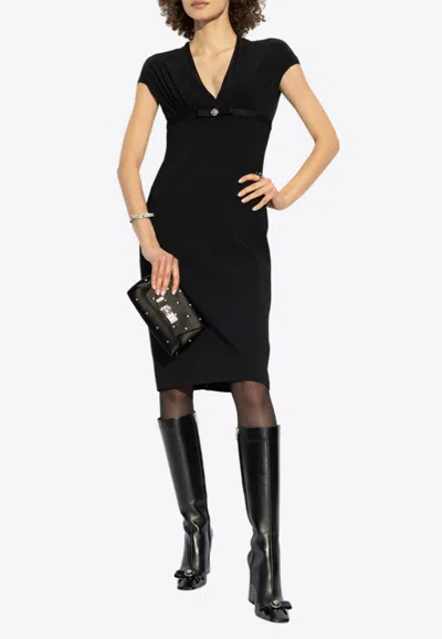 Versace V-neck Short Sleeved Midi Dress In Black