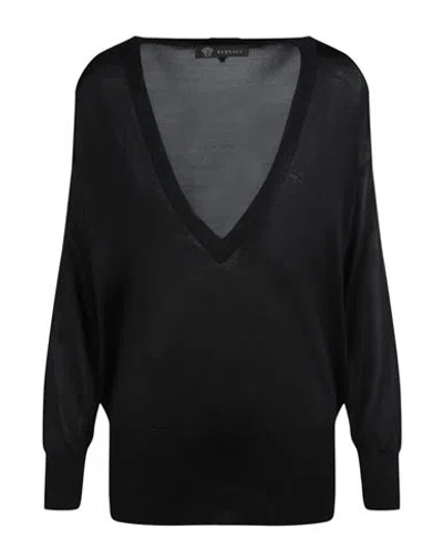 Versace V-neck Silk Sweater Woman Sweater Black Size 2 Silk