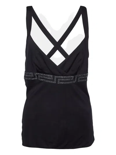 Pre-owned Versace V-neck Top In Black